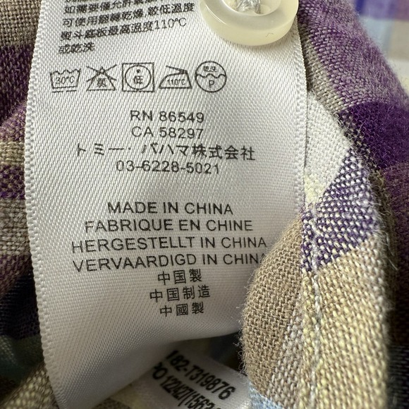 Tommy Bahama Linen Blend Shirt Men's Size Large Purple Beige Plaid Short Sleeve - Picture 6 of 7